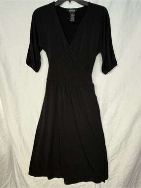 George Black Faux-Wrap Midi Dress